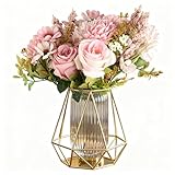 2 Bündel Künstlicher Blumenstrauß, 33cm Rosen Pfingstrosen Künstliche Blumensträuße, Fake Blumenstrauß, Brautstrauß Kunstblumenstrauß, Seidenblumen Wie Echt für Hochzeit küche Heim Dekoblumen