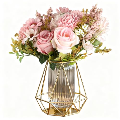 HuangXinyu 2 BouquetsFleur Rose Artificielle, Fleur Artificielle Rose, Fausse Fleur Decoration, Bouquet de Roses Artificielles, Pivoines Artificielles pour...
