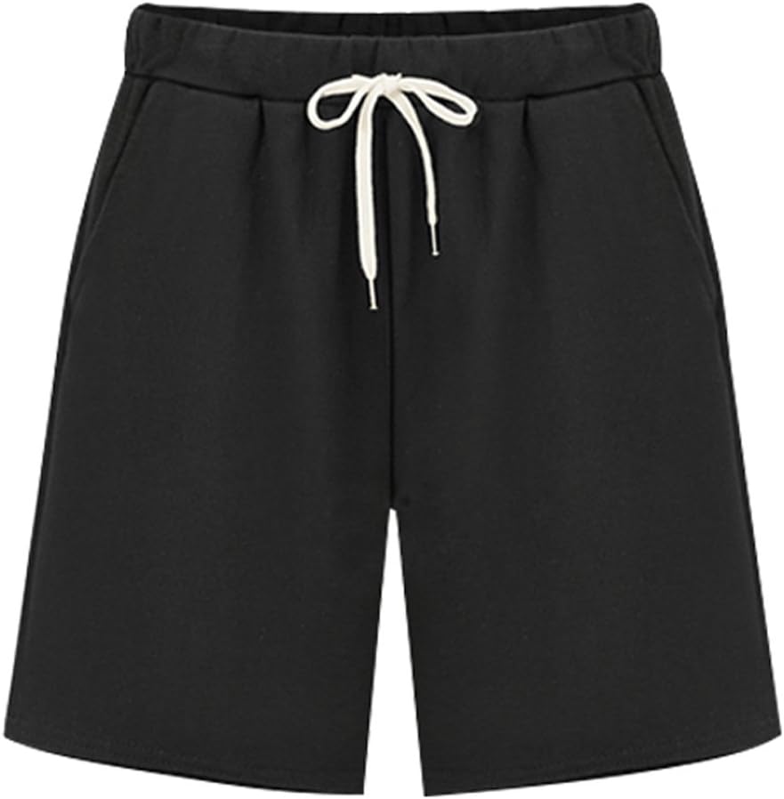 XinYangNi Women's Casual Soft Knit Elastic Waist Jersey Bermuda Shorts with Drawstring