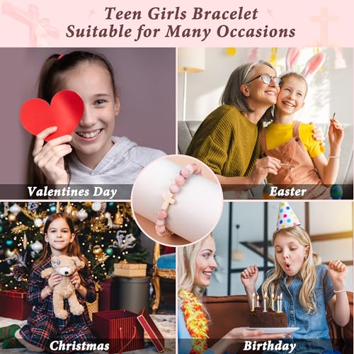 Image of Sereney Birthday Gifts for Girls Pink Handmade Beaded Bracelets for Teen