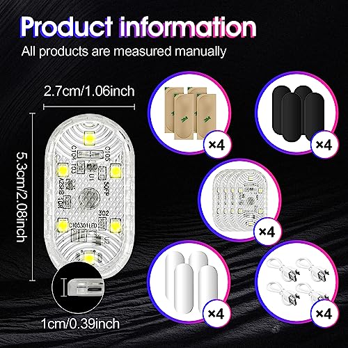 NEOVSUNY 4 Stück Auto Led Innenbeleuchtung, Magnetisch LED USB Touch Licht RGB 7 Farben Einstellbar Innenraum Ambientebeleuchtung für Auto Wiederaufladbaren Mobilen Touch Zubehör Innenraum Nachtlicht