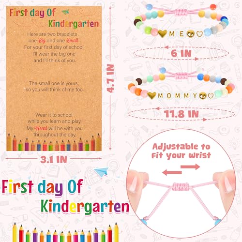 Image of Back to School Supplies, First Day of Kindergarten Bracelet, Back to School Bracelet Mommy and Me, Prek Matching Wish Bracelets Set, Adjustable Bracelet for Boys Girls Gifts Stuff Bulk