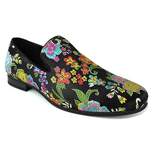 AZAR MAN Men's Slip On Multi Color Floral Print Stitching Dress Shoes Loafers