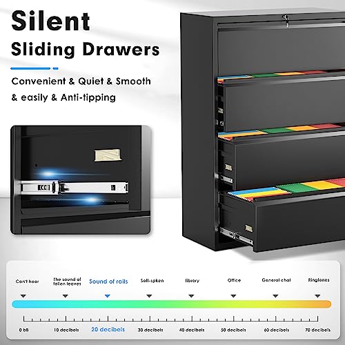 Greenvelly 4 Drawer Lateral File Cabinet With Lock, Black Locking Lateral Filing Cabinet With Drawers, Office Metal File Cabinets For Legal Letter Size With Keys And Hanging Frame thumb #5