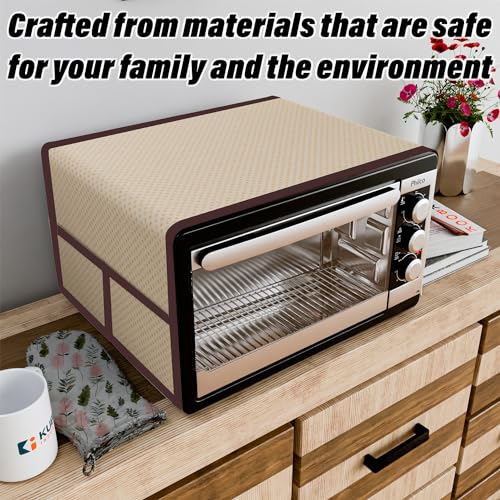 Image of Kuber Industries Oven Top Cover | Microwave Oven Top Cover | Microwave Cover with 4 Utility Pockets | Oven Cover for Kitchen Decor | Dot Design Oven Top Cover | 50 LTR | Golden