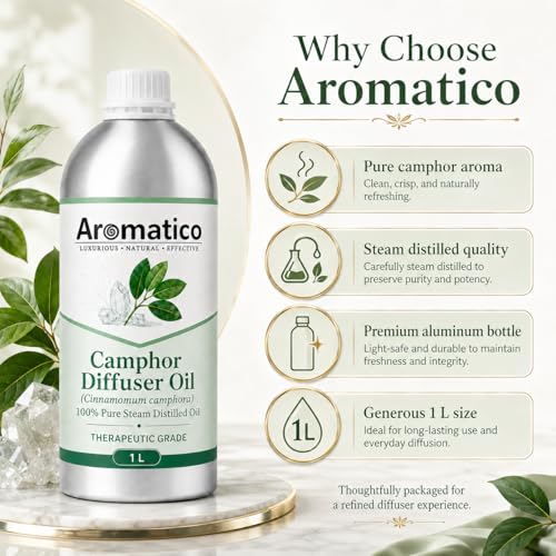 Image of Aromatico Camphor Diffuser Oil for Home Fragrance, Premium Aromatherapy Diffuser Oil, Fresh Camphor Aroma for Diffusers | Potpourri and Room Oil - 1 LTR