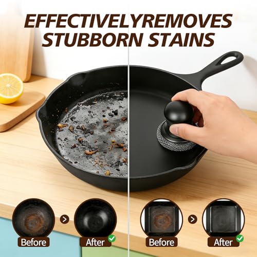 Image of 316 Upgraded Cast Iron Scrubber with Pan Scraper,Cast Iron Cleaner for Grill Pan Skillet Wok Carbon Steel,Ergonomic to Hold Easy to Use Dishwasher Safe ((Small Chain Mail))