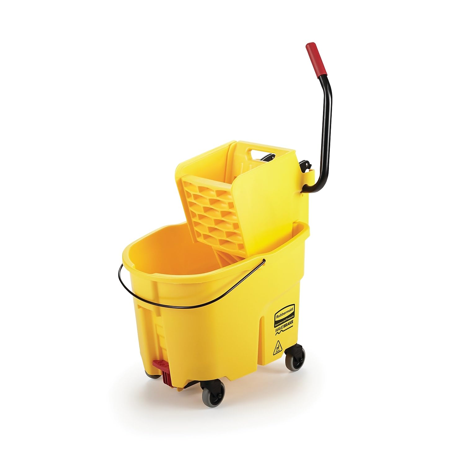 Rubbermaid Commercial 35Qt WaveBrake 2.0 Side-Press Mopping Bucket and Wringer with Foot Pedal Drain, Yellow, (2031764)
