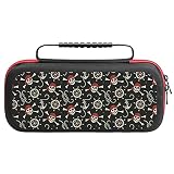 Gran capacidad: nuestra funda de transporte de viaje se ve pequeña, pero la capacidad es grande, se adapta perfectamente al sistema Nintendo Switch puede contener 20 tarjetas de juego y otros pequeños accesorios. En el interior hay un gran bolsillo de malla, proporciona espacio de almacenamiento para algunos pequeños accesorios de interruptor Nintend compatibles.