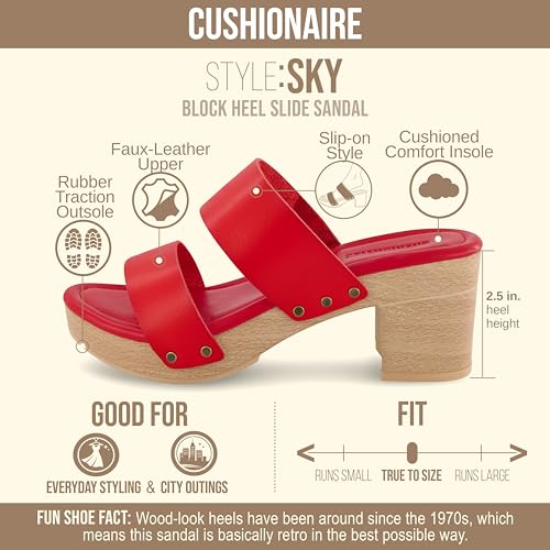 Image of CUSHIONAIRE Sky Platform Sandals for Women, Faux Wood Block Heel Slide with Comfort Foam Footbed and Vegan Leather Straps, Wide Width Available