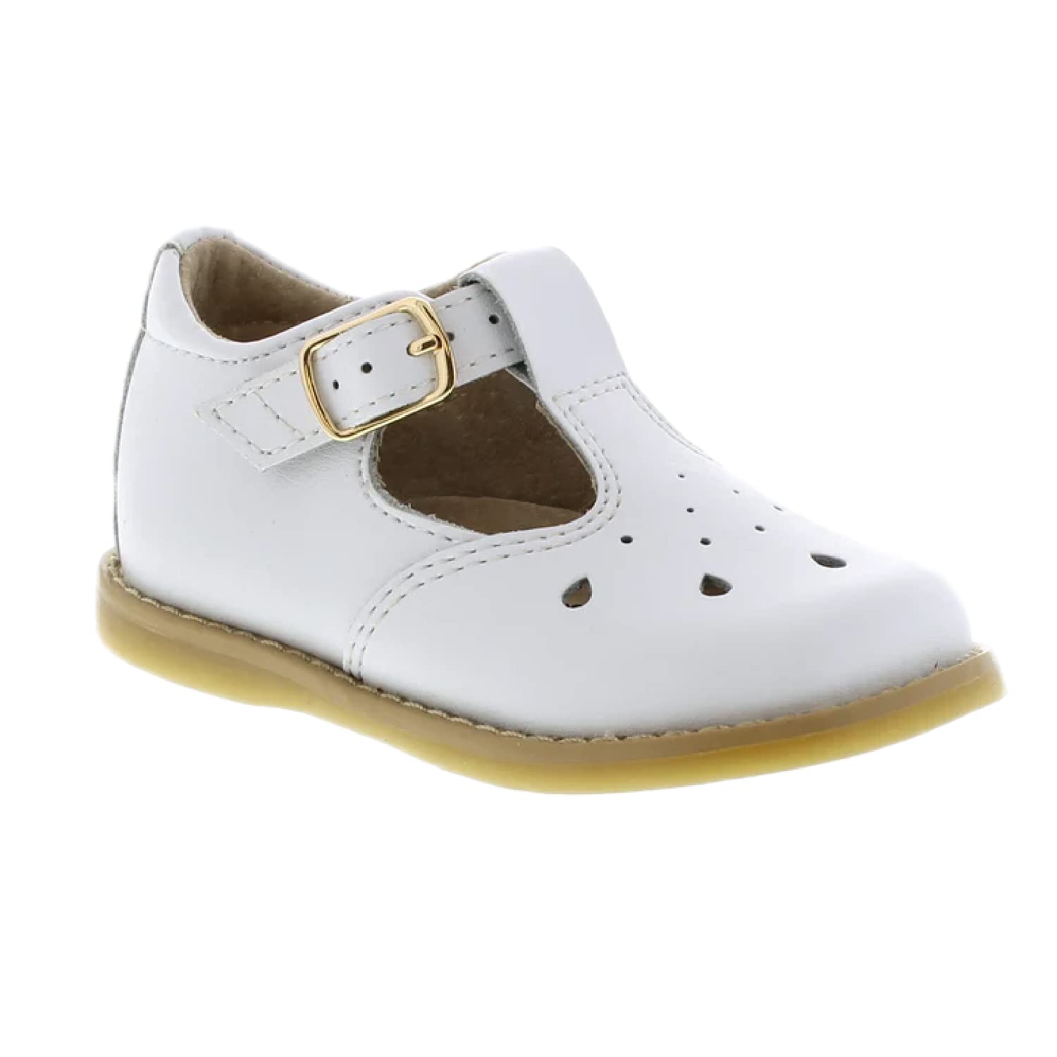 FOOTMATES Harper Mary Jane T-Strap Girls Flat Leather Walking Shoes with Custom-Fit Insoles, Slip-Resistant Non-Marking Outsoles - for Toddlers and Little Kids, Ages 1-8, White 3.5 Infant M/W