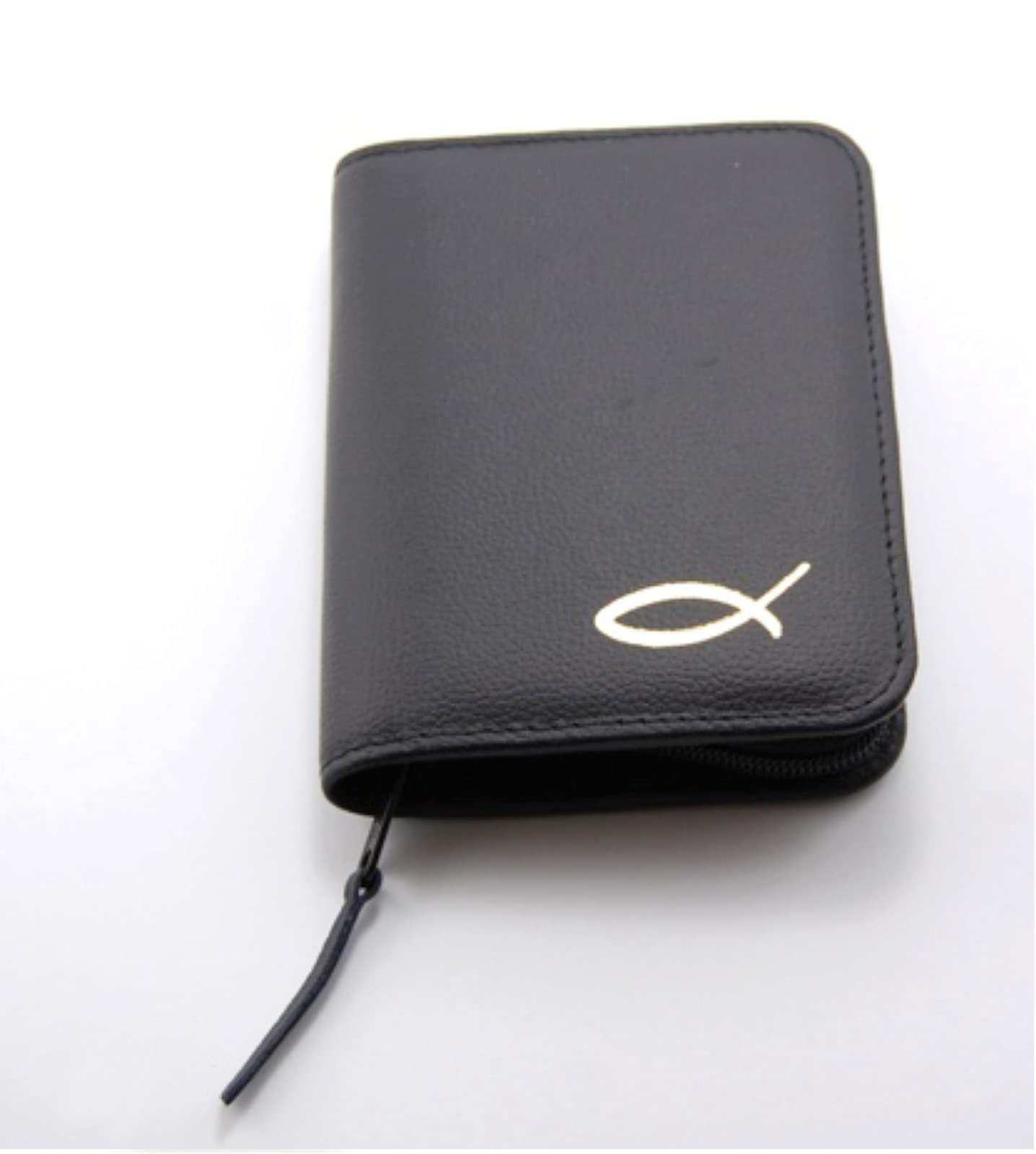 Housse en cuir noir poisson doré zippée pochette artisanale haut de gamme