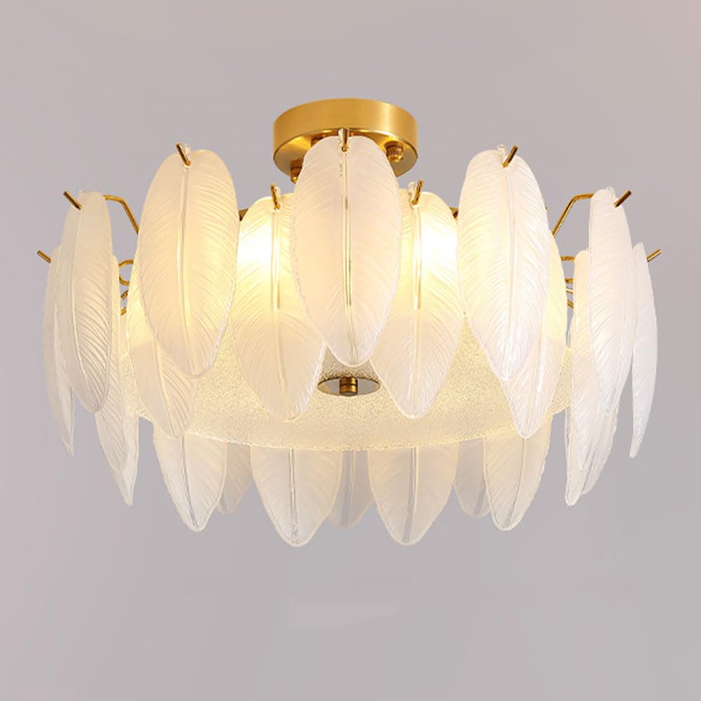 KXEcoLife E27 French Crystal Glass Ceiling lamp, Modern Light Luxury Lighting Chandelier for Princess Room, Living Room Bedroom Study Combination Lamps and Lanterns,B,60CM