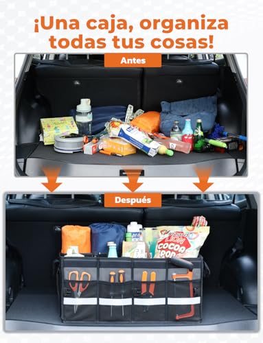 Oasser Organizador Maletero Coche Organizador de Coche para Almacenamiento Plegable Impermeable y Base Antideslizante Tapa Desmontable Gris E3A - imagen 8
