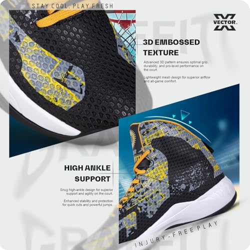 Image of Vector X Graffiti 3D Texture TPU Fusing|Eva Phylon Rubber Sole Stylish & Comfortable High Ankle Court Shoe Best for Squash Table Tennis Volleyball Indoor & Outdoor Sports Lace Up Sneakers for Men