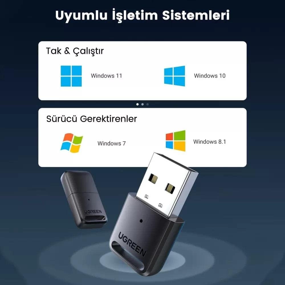 UGREEN USB Bluetooth Adapter for PC Bluetooth 5.0 Dongle Receiver Support Windows 11/10/8.1/7 Desktop Laptop Compatible with Headphones Printer Speaker Mouse Keyboard PS4/ Xbox Controllers
