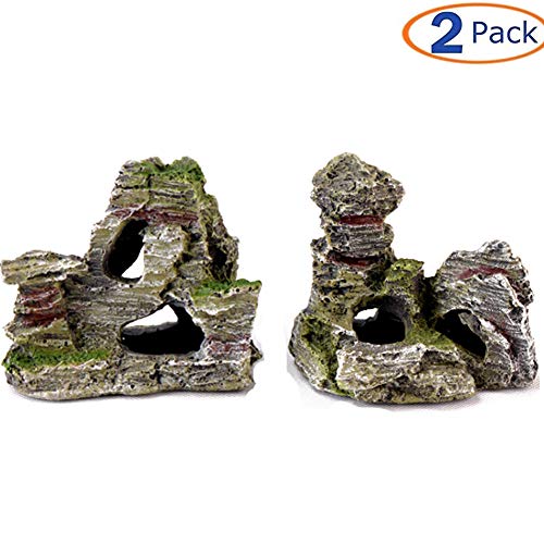 Aquarium Mountain Ornaments Decorations Terrarium Fish Tank Resin Rock Cave Ruins Plants Decor 2 Pac