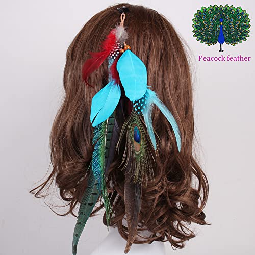 Feather Hair Clips Boho Hair Extensions Gypsy Headpiece Carnival Party Indian Peacock Hair Accessories For Lady Women Girl 4 Pcs #TOP3