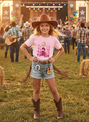 Image of Girl Country Music T-Shirt - Kids Singer Letters Graphic Birthday Shirts Gifts Fan Song Tour Concert Outfit Top