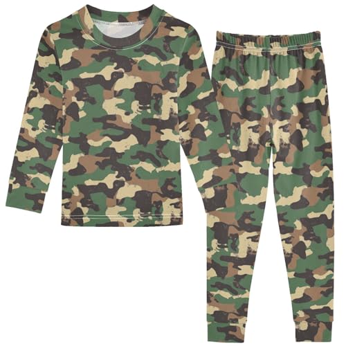 Pigsaly Pajama Set 2 Piece Camo Print Black Green Army Camouflage Pajama Sets Long Sleeve Pjs Sleepwear 4T
