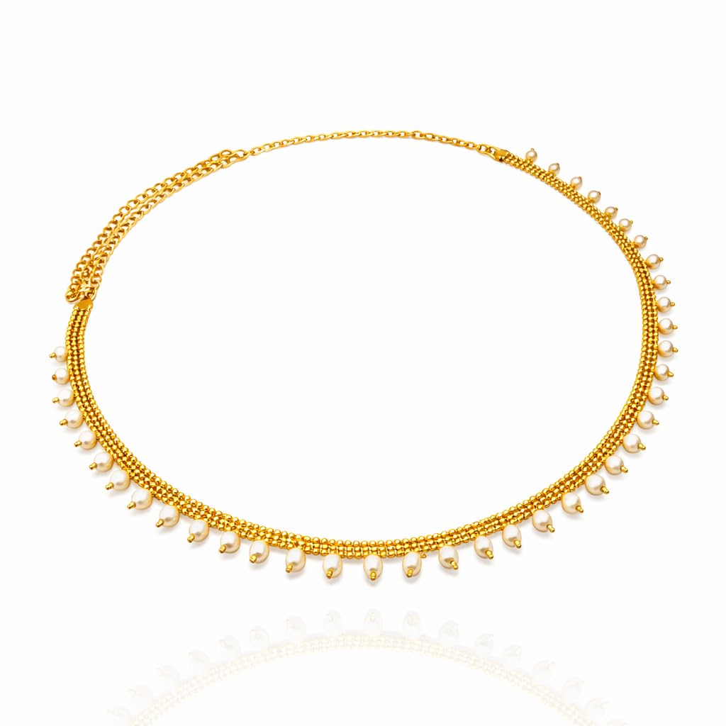 gc premium jewellery Kamarbelt Gold Plated Traditional Pearl Studded Hanging Charm Waist Chain for Women & Girls-picture-47