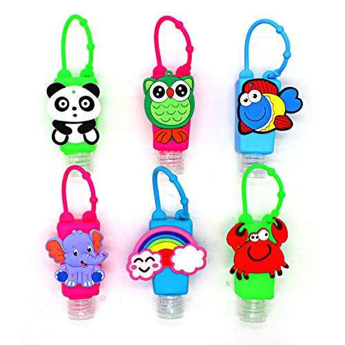 6 Sets Cartoon Kids Empty Travel Bottle Hand Sanitizer Holder with Silicone Case Leak Proof Refillable Travel Containers Liquid Soap Daily Use (Animal)