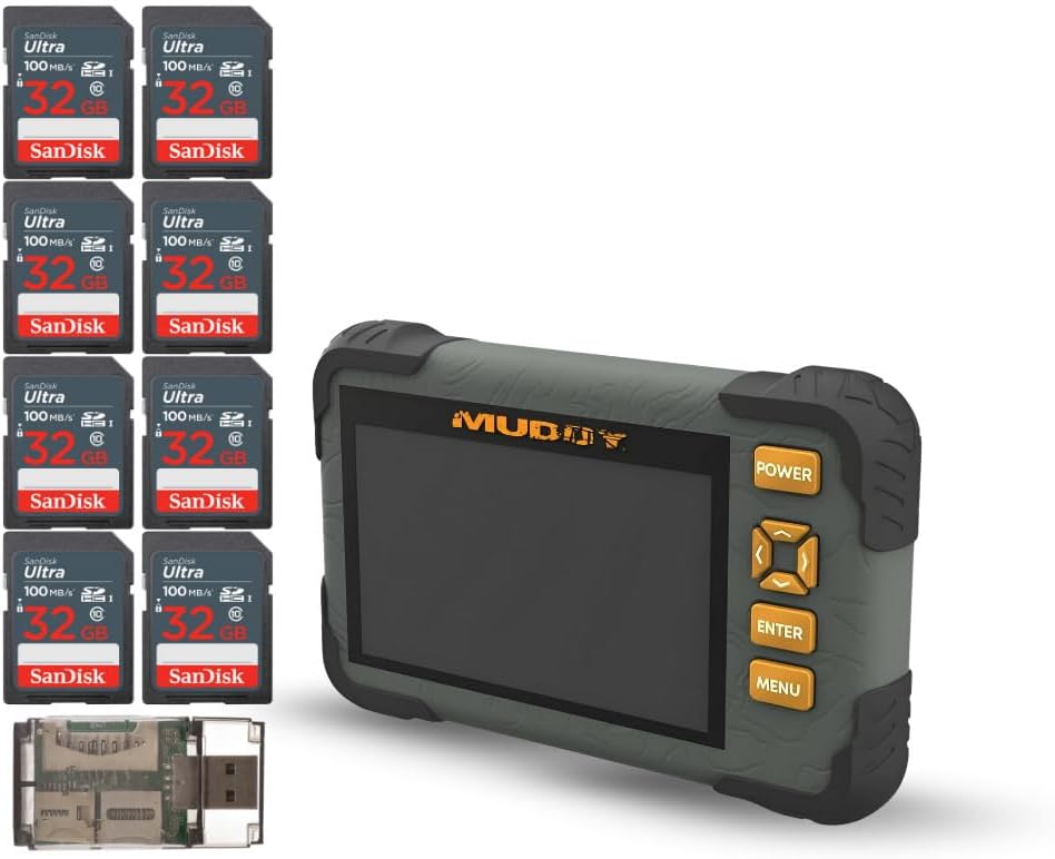 Muddy SD Card Reader or Viewer with 4.3 Inch LCD Screen Bundle with 32GB Ultra SDHC UHS-I Memory Card (8-Pack) and All-In-One High-Speed Card Reader (10 Items)