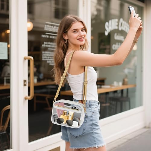 MOMSIV C-lear Bag for Stadium Events, C-lear Stadium Bag with Front Pocket & Mesh Pocket C-lear Purse for Concerts Sports Festivals White2