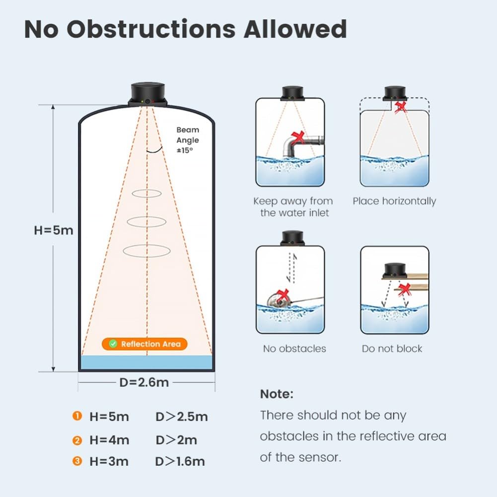 Sensore di livello dell'acqua acustico WiFi con batteria da 7800 mAh, monitor del serbatoio senza contatto per Tuya per app intelligente, misuratore di profondità impermeabile IP65, portata