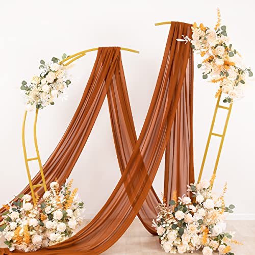 Image of Socomi Wedding Arch Draping Fabric 2 Panels 29 inch x 19Ft Terracotta Sheer Chiffon Curtain Drapes 6 Yards for Wedding Ceremony Birthday Party Decoration