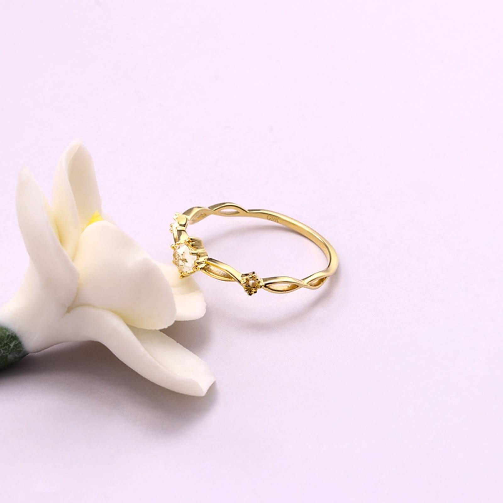 Anello di fidanzamento, anelli di abbinamento solitario fiore ritorto rotondo topazio bianco oro giallo