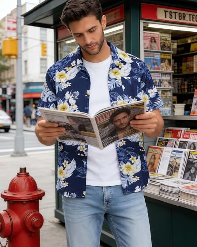 Image of Men Hawaiian Shirt Short Sleeve Summer Beach Button Down Shirts with Pocket