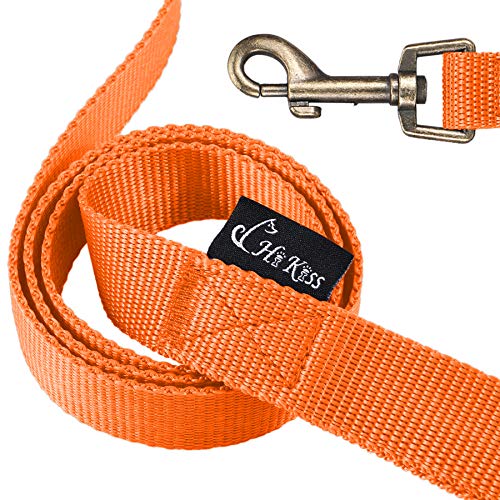 HIKISS 6 FT Dog Leash, Strong and Durable Leash with Easy to Use Collar Hook,3/4 Inch Wide Dog Leashes for Small Dogs and Puppy(Orange 3/4' x 6 ft)