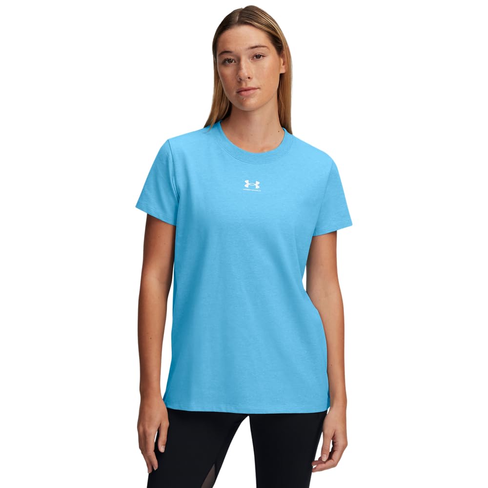 Under Armour Women's Blue Rival Core Short-Sleeve Oversized T-Shirt in Size 12, Sports Direct