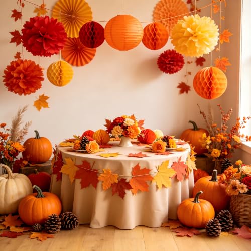 Image of ZOOYOO 12Pcs 6 inch 10 inch Honeycomb Balls Decorations Hanging Tissue Paper Pom Poms for Fall Wedding Birthday Party Baby Shower Harvest Decorations(Red Yellow)