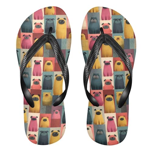 Flip Flop Sandals Checkered Dog Print for Women Men Beach Outdoor XS - Main Image