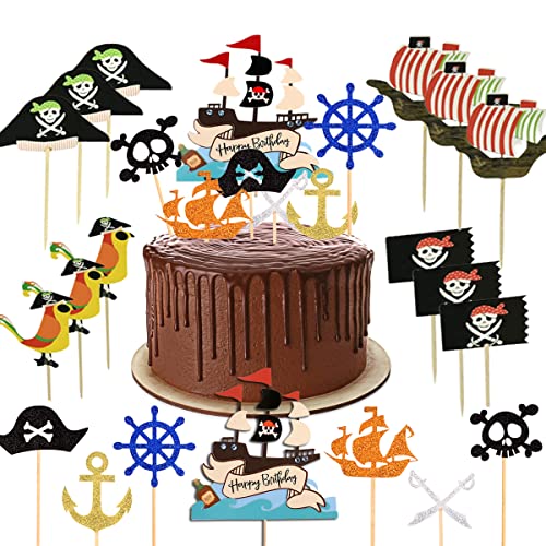 31 Pièces Décoration Gâteau Pirate,Décoration Anniversaire Pirate,Pirate Cake Topper,Deco Pirate Gateau Anniversaire Enfant pour Anniversaire Halloween Fête