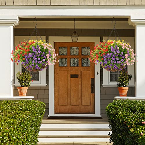 Artificial Hanging Flower In Basket, Hanging Flowers Basket Centerpieces, Outdoors & Indoors Artificial Daisies Flowers In Coconut Lining Hanging Baskets For The Decoration Of Courtyard (Blend Color) #TOP1