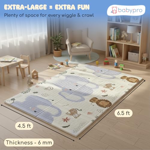 Image of BabyPro 6mm Reversible Baby Playmat, 6.5x4.5 ft Foldable Mat, Jungle Galaxy | Waterproof, BPA-Free XPE Foam, Non-Toxic Bounce-Back Cushion, XL