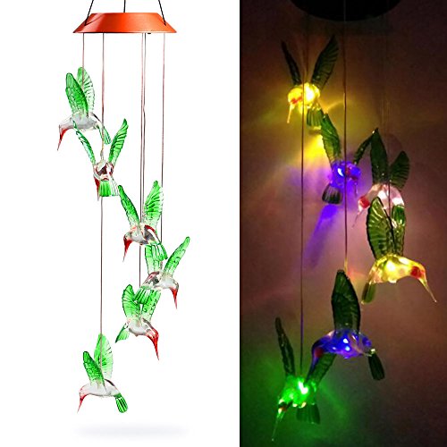 Preisvergleich Produktbild Farbwechsel LED Solar Wind Glockenspiel, Efanty Solar Powered Mobile Windspiele Licht, Wasserdichte LED Hängeleuchte Nacht für Outdoor Indoor, Balkon, Hause,Garten, Partydekoration - Kolibri