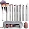 Travel Makeup Brush Set BS-MALL 14 Pcs with 1 Pcs Makeup Sponge – Essential Foundation Powder Concealers, Eye Shadows, Blush Makeup Brushes with Travel Makeup Case (Champagne)
