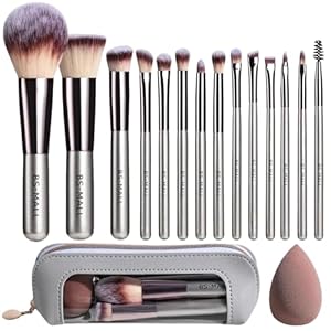 Travel Makeup Brush Set BS-MALL 14 Pcs with 1 Pcs Makeup Sponge – Essential Foundation Powder Concealers, Eye Shadows, Blush Makeup Brushes with Travel Makeup Case (Champagne)