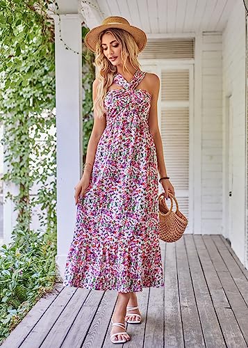 Image of GRACE KARIN Womens Summer Floral Dresses 2026 Boho Maxi Dress Flowy Halter Sundress Casual Vacation Beach Clothes with Pocket