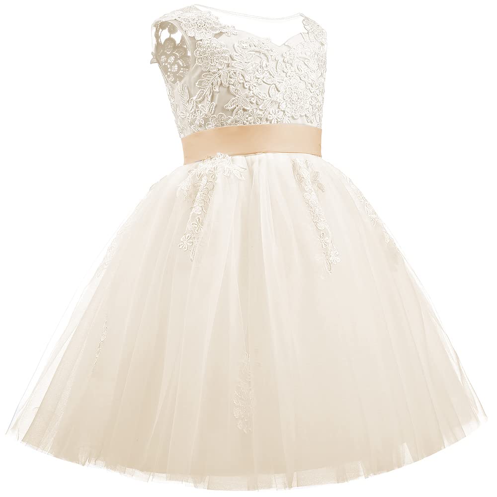 Christmas Flower Girl Dress Floor Length Button Draped Tulle Ball Gowns for Kids
