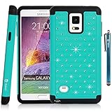 Galaxy Note 4 Case, Style4U Galaxy Note 4 Studded Rhinestone Crystal Bling Hybrid Armor Case Cover for Samsung Galaxy Note 4 with 1 HD Screen Protector and 1 Stylus [Teal / Black]