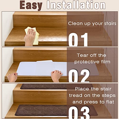 Octbird Non Slip Stair Carpet Treads 15Pcs, 8X30In Stair Treads For Wooden Steps Indoor, Non-Skid Safety Carpet Stairs Runners Rug, Staircase Step Rugs Stair Grips For Kids Elders And Pets, Brown #TOP5