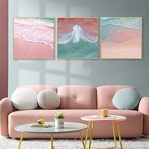 Affiche scandinave rose océan paysage marin décoration murale salon x3