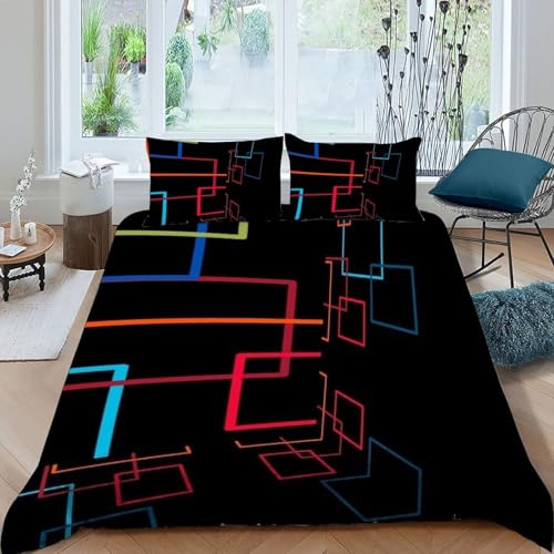 Housse de couette microfibre 200x200 imprimé moderne couvre-lit 3 pièces adulte - 3