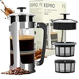 ESPRO P5 French Press Coffee Maker – Patented Double Micro-Filter for Grit Free Brew, Heat-Resistant Thicker Borosilicate Glass Coffee Press – 18 oz