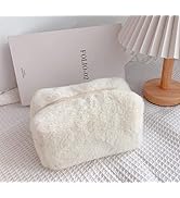 REFRASE LIFE Cute Pencil Case, Furry Pencil Pouch, Small Plush Makeup Bag in Macaron Colors, Cosm...